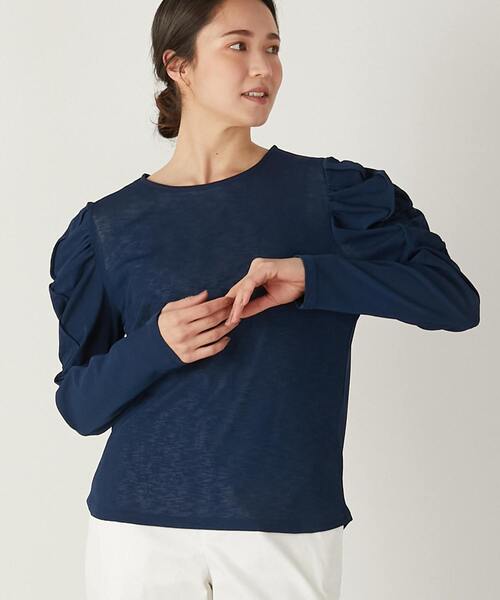 MELROSE claire（メルローズ クレール）の「【華のあるスラブハイゲージフリルスリーブプルオーバー】（Tシャツ/カットソー・レディース・ブラック/ホワイト/ネイビー・FREE）」の3枚目の写真