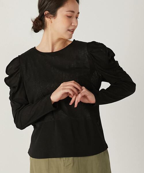 MELROSE claire（メルローズ クレール）の「【華のあるスラブハイゲージフリルスリーブプルオーバー】（Tシャツ/カットソー・レディース・ブラック/ホワイト/ネイビー・FREE）」の2枚目の写真