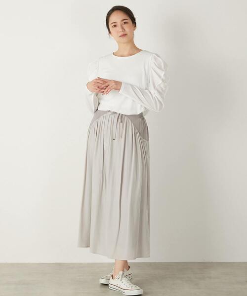 MELROSE claire（メルローズ クレール）の「【華のあるスラブハイゲージフリルスリーブプルオーバー】（Tシャツ/カットソー・レディース・ブラック/ホワイト/ネイビー・FREE）」の4枚目の写真