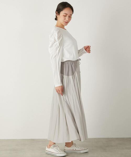 MELROSE claire（メルローズ クレール）の「【華のあるスラブハイゲージフリルスリーブプルオーバー】（Tシャツ/カットソー・レディース・ブラック/ホワイト/ネイビー・FREE）」の6枚目の写真