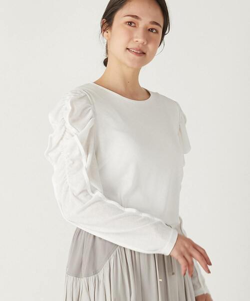 MELROSE claire（メルローズ クレール）の「【華のあるスラブハイゲージフリルスリーブプルオーバー】（Tシャツ/カットソー・レディース・ブラック/ホワイト/ネイビー・FREE）」の7枚目の写真