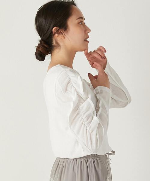 MELROSE claire（メルローズ クレール）の「【華のあるスラブハイゲージフリルスリーブプルオーバー】（Tシャツ/カットソー・レディース・ブラック/ホワイト/ネイビー・FREE）」の9枚目の写真