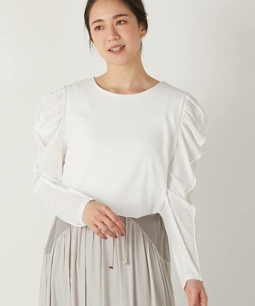 MELROSE claire（メルローズ クレール）の「【華のあるスラブハイゲージフリルスリーブプルオーバー】（Tシャツ/カットソー・レディース・ブラック/ホワイト/ネイビー・FREE）」の13枚目の写真