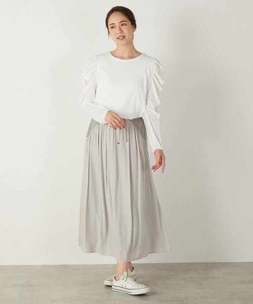 MELROSE claire（メルローズ クレール）の「【華のあるスラブハイゲージフリルスリーブプルオーバー】（Tシャツ/カットソー・レディース・ブラック/ホワイト/ネイビー・FREE）」の14枚目の写真