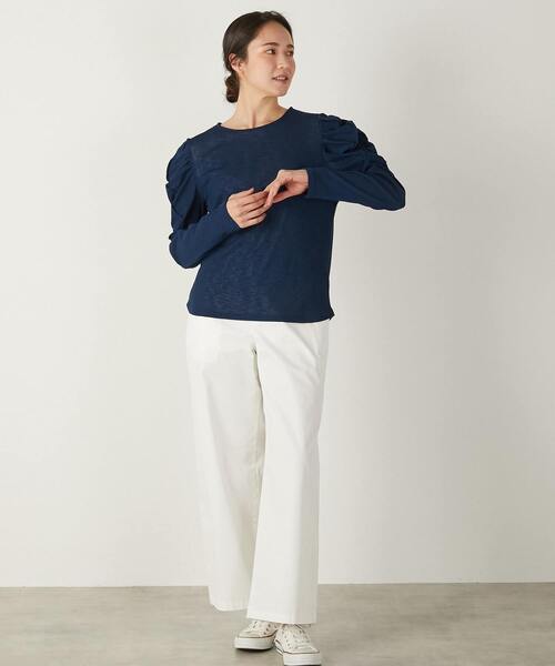 MELROSE claire（メルローズ クレール）の「【華のあるスラブハイゲージフリルスリーブプルオーバー】（Tシャツ/カットソー・レディース・ブラック/ホワイト/ネイビー・FREE）」の21枚目の写真