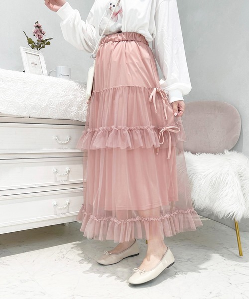 apres jour（アプレジュール）の「French girly collection チュールティアードスカート【ZOZOTOWN限定アイテム】（スカート・レディース・ブルー系その他/オフホワイト/ピンクベージュ/ブラック・X-LARGE/フリー）」の4枚目の写真