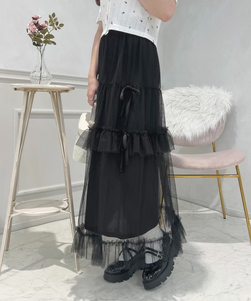 apres jour（アプレジュール）の「French girly collection チュールティアードスカート【ZOZOTOWN限定アイテム】（スカート・レディース・ブルー系その他/オフホワイト/ピンクベージュ/ブラック・X-LARGE/フリー）」の21枚目の写真
