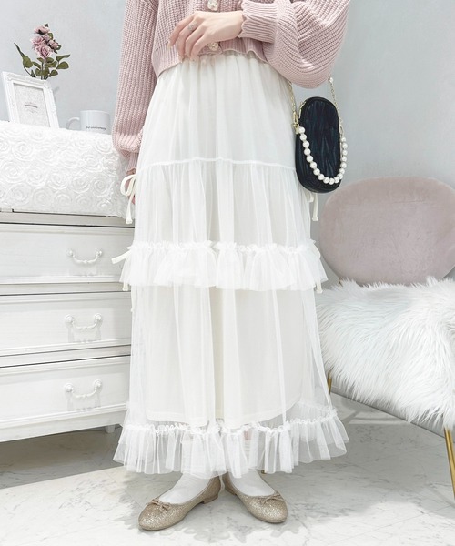apres jour（アプレジュール）の「French girly collection チュールティアードスカート【ZOZOTOWN限定アイテム】（スカート・レディース・ブルー系その他/オフホワイト/ピンクベージュ/ブラック・X-LARGE/フリー）」の13枚目の写真