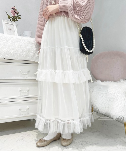apres jour（アプレジュール）の「French girly collection チュールティアードスカート【ZOZOTOWN限定アイテム】（スカート・レディース・ブルー系その他/オフホワイト/ピンクベージュ/ブラック・X-LARGE/フリー）」の14枚目の写真