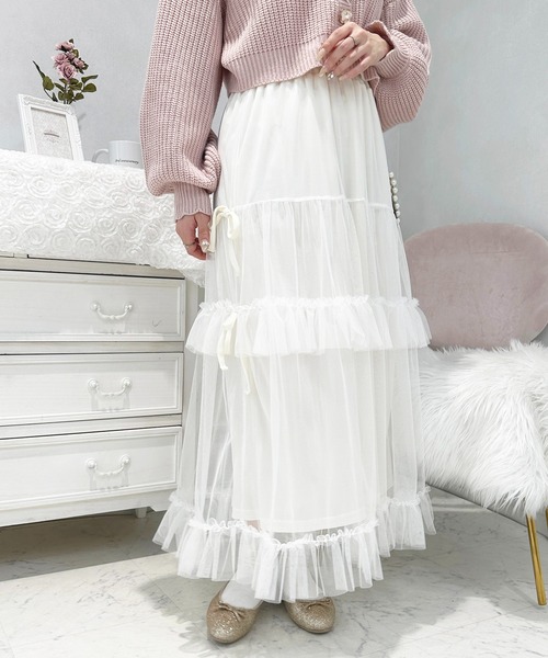 apres jour（アプレジュール）の「French girly collection チュールティアードスカート【ZOZOTOWN限定アイテム】（スカート・レディース・ブルー系その他/オフホワイト/ピンクベージュ/ブラック・X-LARGE/フリー）」の15枚目の写真
