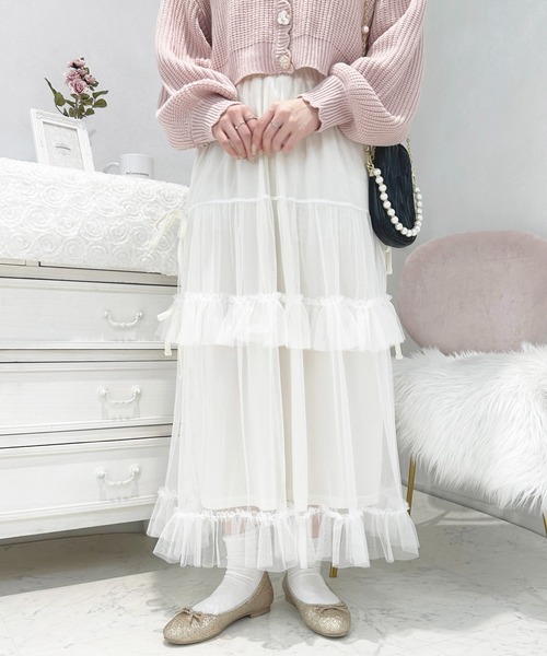 apres jour（アプレジュール）の「French girly collection チュールティアードスカート【ZOZOTOWN限定アイテム】（スカート・レディース・ブルー系その他/オフホワイト/ピンクベージュ/ブラック・X-LARGE/フリー）」の16枚目の写真