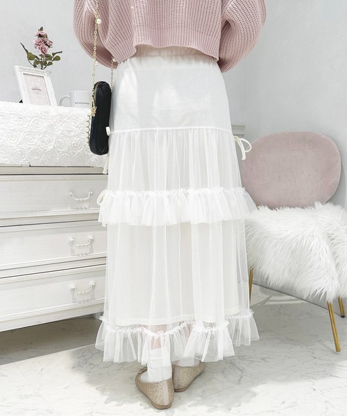 apres jour（アプレジュール）の「French girly collection チュールティアードスカート【ZOZOTOWN限定アイテム】（スカート・レディース・ブルー系その他/オフホワイト/ピンクベージュ/ブラック・X-LARGE/フリー）」の18枚目の写真