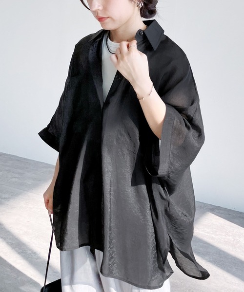 reca(レカ)の「ドルマンシアーシャツ(シャツ/ブラウス・レディース・ブラック/ライトグレー/ブルー/グレイッシュベージュ/ネイビー/ピンク/ベージュ系その他/グレー・M)」の10枚目の写真