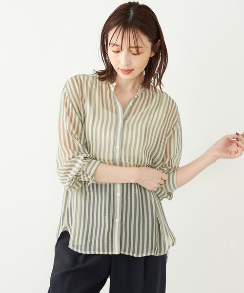 SHIPS for women / シップスウィメン SHIPS Colors:〈手洗い可能〉シアー 楊柳 ストライプ シャツ◇ SHIPS Colors:〈手洗い可能〉シアー 楊柳 ストライプ シャツ