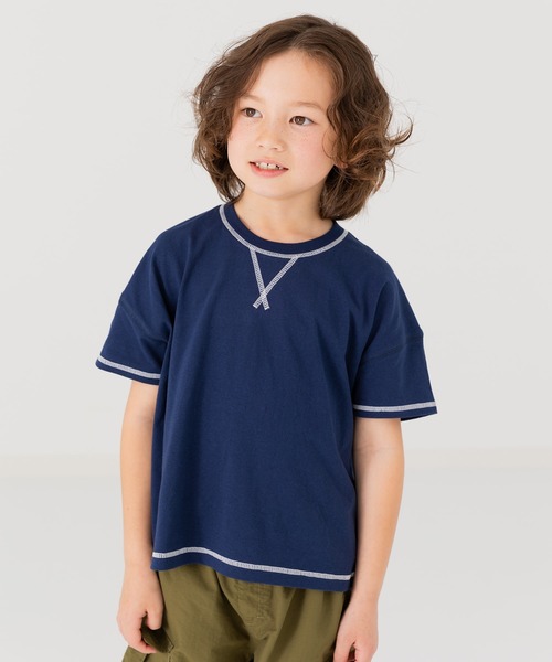 JAM & LINK（ジャムアンドリンク）の「配色ステッチ ビッグシルエット半袖Tシャツ（Tシャツ/カットソー・キッズ・グリーン/マスタード/ホワイト/ターコイズブルー/ピンク/レッド/ネイビー/パープル/ブラック/オートミール・160cm/150cm/140cm/120cm/110cm/100cm/90cm/130cm）」の6枚目の写真