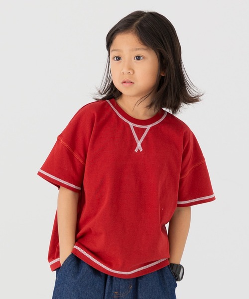 JAM & LINK（ジャムアンドリンク）の「配色ステッチ ビッグシルエット半袖Tシャツ（Tシャツ/カットソー・キッズ・グリーン/マスタード/ホワイト/ターコイズブルー/ピンク/レッド/ネイビー/パープル/ブラック/オートミール・160cm/150cm/140cm/120cm/110cm/100cm/90cm/130cm）」の10枚目の写真