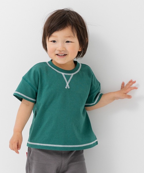 JAM & LINK（ジャムアンドリンク）の「配色ステッチ ビッグシルエット半袖Tシャツ（Tシャツ/カットソー・キッズ・グリーン/マスタード/ホワイト/ターコイズブルー/ピンク/レッド/ネイビー/パープル/ブラック/オートミール・160cm/150cm/140cm/120cm/110cm/100cm/90cm/130cm）」の5枚目の写真