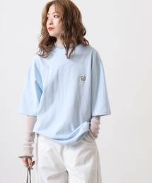 ワンポイントネコ刺繍 オーバーサイズ 半袖 Tシャツ