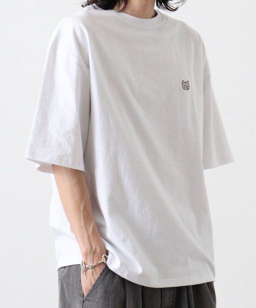 FUNALIVE(ファンアライブ)の「ワンポイントネコ刺繍 オーバーサイズ 半袖 Tシャツ(Tシャツ/カットソー・メンズ・ピンク/サックスブルー/ホワイト・L/M)」の22枚目の写真