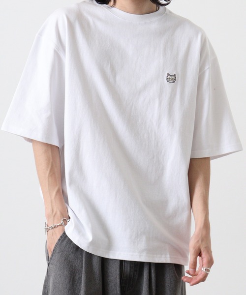 FUNALIVE(ファンアライブ)の「ワンポイントネコ刺繍 オーバーサイズ 半袖 Tシャツ(Tシャツ/カットソー・メンズ・ピンク/サックスブルー/ホワイト・L/M)」の20枚目の写真