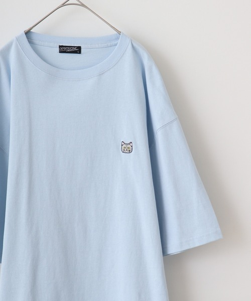 FUNALIVE(ファンアライブ)の「ワンポイントネコ刺繍 オーバーサイズ 半袖 Tシャツ(Tシャツ/カットソー・メンズ・ピンク/サックスブルー/ホワイト・L/M)」の18枚目の写真