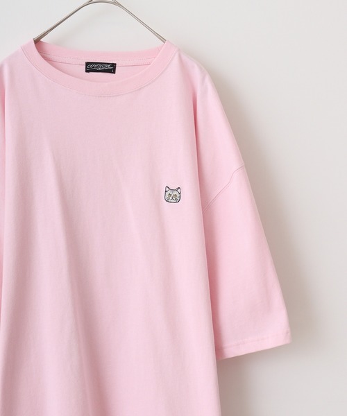 FUNALIVE(ファンアライブ)の「ワンポイントネコ刺繍 オーバーサイズ 半袖 Tシャツ(Tシャツ/カットソー・メンズ・ピンク/サックスブルー/ホワイト・L/M)」の19枚目の写真