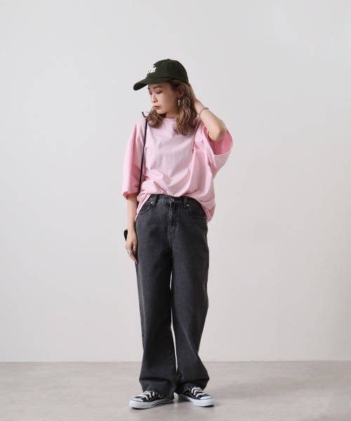 FUNALIVE(ファンアライブ)の「ワンポイントネコ刺繍 オーバーサイズ 半袖 Tシャツ(Tシャツ/カットソー・メンズ・ピンク/サックスブルー/ホワイト・L/M)」の16枚目の写真