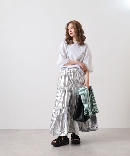 FUNALIVE(ファンアライブ)の「ワンポイントネコ刺繍 オーバーサイズ 半袖 Tシャツ(Tシャツ/カットソー・メンズ・ピンク/サックスブルー/ホワイト・L/M)」の8枚目の写真