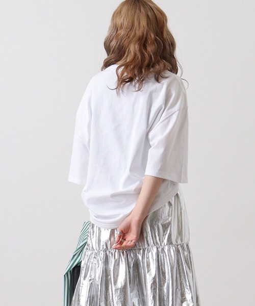 FUNALIVE(ファンアライブ)の「ワンポイントネコ刺繍 オーバーサイズ 半袖 Tシャツ(Tシャツ/カットソー・メンズ・ピンク/サックスブルー/ホワイト・L/M)」の6枚目の写真