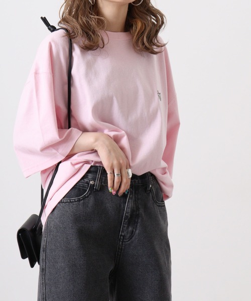 FUNALIVE(ファンアライブ)の「ワンポイントネコ刺繍 オーバーサイズ 半袖 Tシャツ(Tシャツ/カットソー・メンズ・ピンク/サックスブルー/ホワイト・L/M)」の14枚目の写真