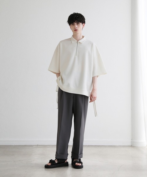 ETELIO(エテリオ)の「サイドレースハーフジップ 5分袖カノコポンチプルオーバー(Tシャツ/カットソー・メンズ・アイボリー/ブラック/ブルーグリーン/ワイン・S/M/L)」の8枚目の写真