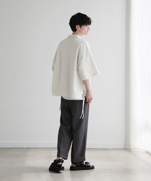ETELIO(エテリオ)の「サイドレースハーフジップ 5分袖カノコポンチプルオーバー(Tシャツ/カットソー・メンズ・アイボリー/ブラック/ブルーグリーン/ワイン・S/M/L)」の12枚目の写真