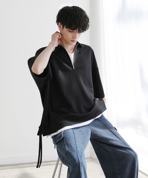 ETELIO(エテリオ)の「サイドレースハーフジップ 5分袖カノコポンチプルオーバー(Tシャツ/カットソー・メンズ・アイボリー/ブラック/ブルーグリーン/ワイン・S/M/L)」の17枚目の写真