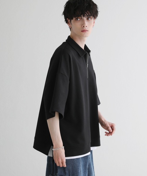 ETELIO(エテリオ)の「サイドレースハーフジップ 5分袖カノコポンチプルオーバー(Tシャツ/カットソー・メンズ・アイボリー/ブラック/ブルーグリーン/ワイン・S/M/L)」の14枚目の写真