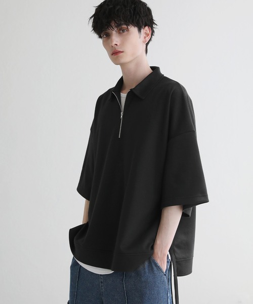 ETELIO(エテリオ)の「サイドレースハーフジップ 5分袖カノコポンチプルオーバー(Tシャツ/カットソー・メンズ・アイボリー/ブラック/ブルーグリーン/ワイン・S/M/L)」の13枚目の写真