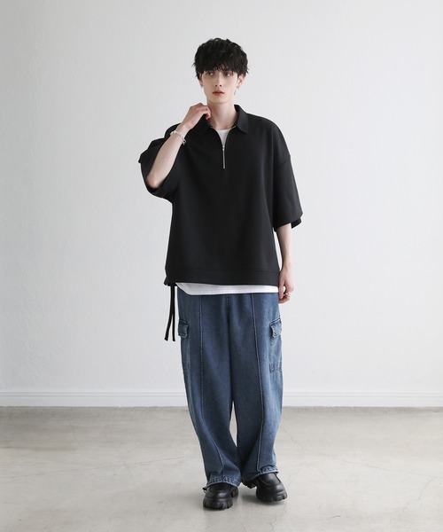 ETELIO(エテリオ)の「サイドレースハーフジップ 5分袖カノコポンチプルオーバー(Tシャツ/カットソー・メンズ・アイボリー/ブラック/ブルーグリーン/ワイン・S/M/L)」の18枚目の写真