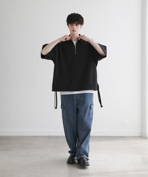 ETELIO(エテリオ)の「サイドレースハーフジップ 5分袖カノコポンチプルオーバー(Tシャツ/カットソー・メンズ・アイボリー/ブラック/ブルーグリーン/ワイン・S/M/L)」の20枚目の写真
