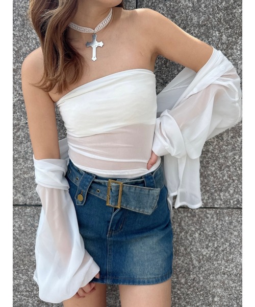DURAS（デュラス）の「Ｓｈｅｅｒ　ｓｈｉｒｔ（シャツ/ブラウス・レディース・ブラック/ホワイト・FREE）」の3枚目の写真