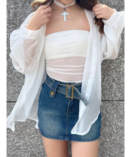 DURAS（デュラス）の「Ｓｈｅｅｒ　ｓｈｉｒｔ（シャツ/ブラウス・レディース・ブラック/ホワイト・FREE）」の4枚目の写真