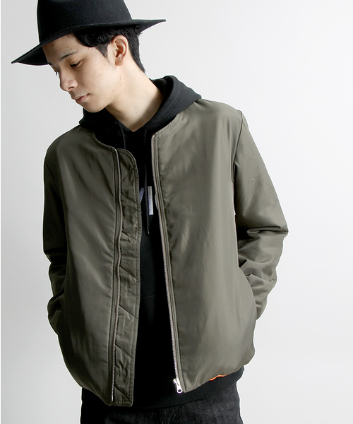 WEGO(ウィゴー)の「WEGO/ライトパテッドノーカラーMA-1(ノーカラージャケット・メンズ・カーキ/ホワイト/ブラック/その他1・LARGE/MEDIUM)」の3枚目の写真