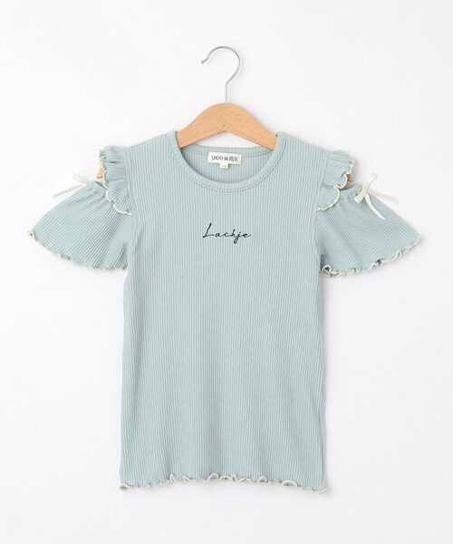 SHOO・LA・RUE（シューラルー）の「◆【110-140cm】フリルメロー肩開きプルオーバー（Tシャツ/カットソー・キッズ・サックスブルー/ブラック/ピンク系・13/12/11/14）」の2枚目の写真