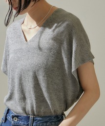 SALON adam et rope' | スパークルリネンラメフレンチスリーブVネックプルオーバー(ニット/セーター)