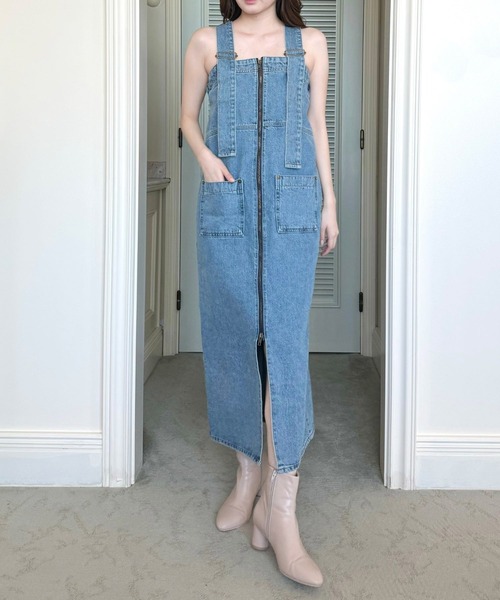 DEICY（デイシー）の「2WAY LACE UP SALOPETTE SKIRT（ワンピース・レディース・ライトブルー/インディゴブルー・FREE）」の2枚目の写真