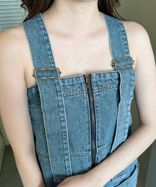 DEICY（デイシー）の「2WAY LACE UP SALOPETTE SKIRT（ワンピース・レディース・ライトブルー/インディゴブルー・FREE）」の3枚目の写真