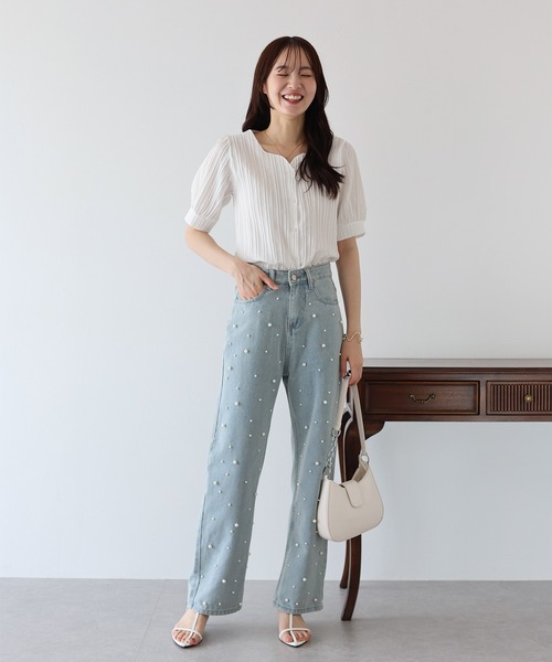 BLUEEAST（ブルーイースト）の「ハートネックブラウス（シャツ/ブラウス・レディース・ブラック/ホワイト/ミント/ベージュ/ブルーグレー・MEDIUM）」の8枚目の写真