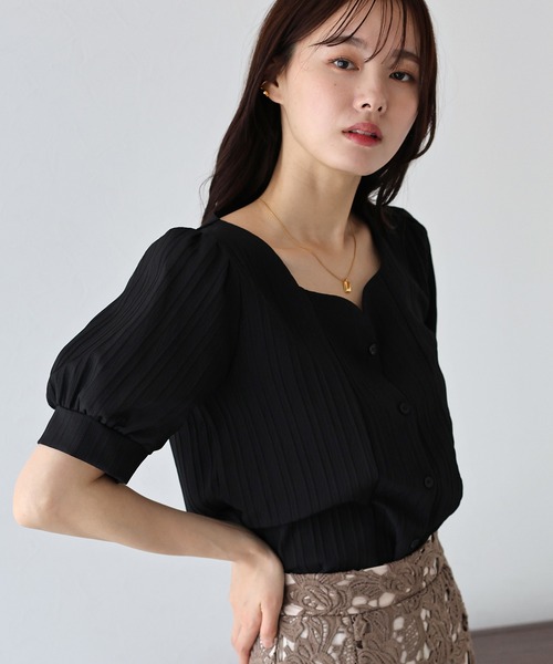 BLUEEAST（ブルーイースト）の「ハートネックブラウス（シャツ/ブラウス・レディース・ブラック/ホワイト/ミント/ベージュ/ブルーグレー・MEDIUM）」の16枚目の写真