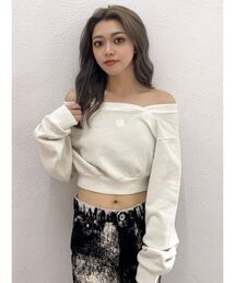 GYDA | GYGYピグメントワンショルデザインショートスウェットトップス(スウェット)