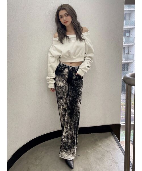 GYDA(ジェイダ)の「GYGYピグメントワンショルデザインショートスウェットトップス(スウェット・レディース・チャコールグレー/ピンク/アイボリー・FREE)」の12枚目の写真