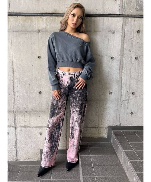 GYDA(ジェイダ)の「GYGYピグメントワンショルデザインショートスウェットトップス(スウェット・レディース・チャコールグレー/ピンク/アイボリー・FREE)」の18枚目の写真