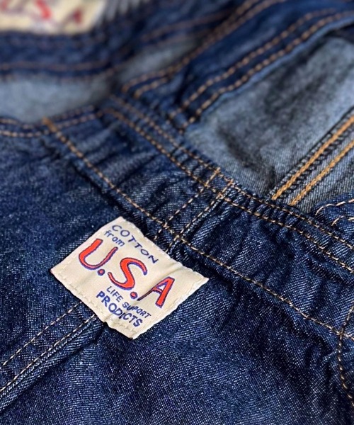 Life Support Products（ライフサポートプロダクツ）の「【COTTON from U.S.A】ビッグポケットデニムオーバーオール（サロペット/オーバーオール・キッズ・ネイビー/キナリ/ストライプ・80/90/95/100/110/120/130/140/150）」の4枚目の写真